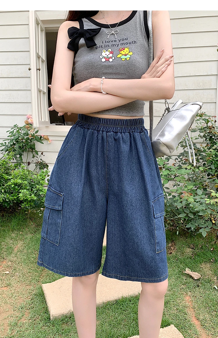 AOSSVIAO Trendy Loose Versatile Dad Shorts 2026 Summer New Women's Denim Shorts Straight Thin Japanese Style Knee-length Pants