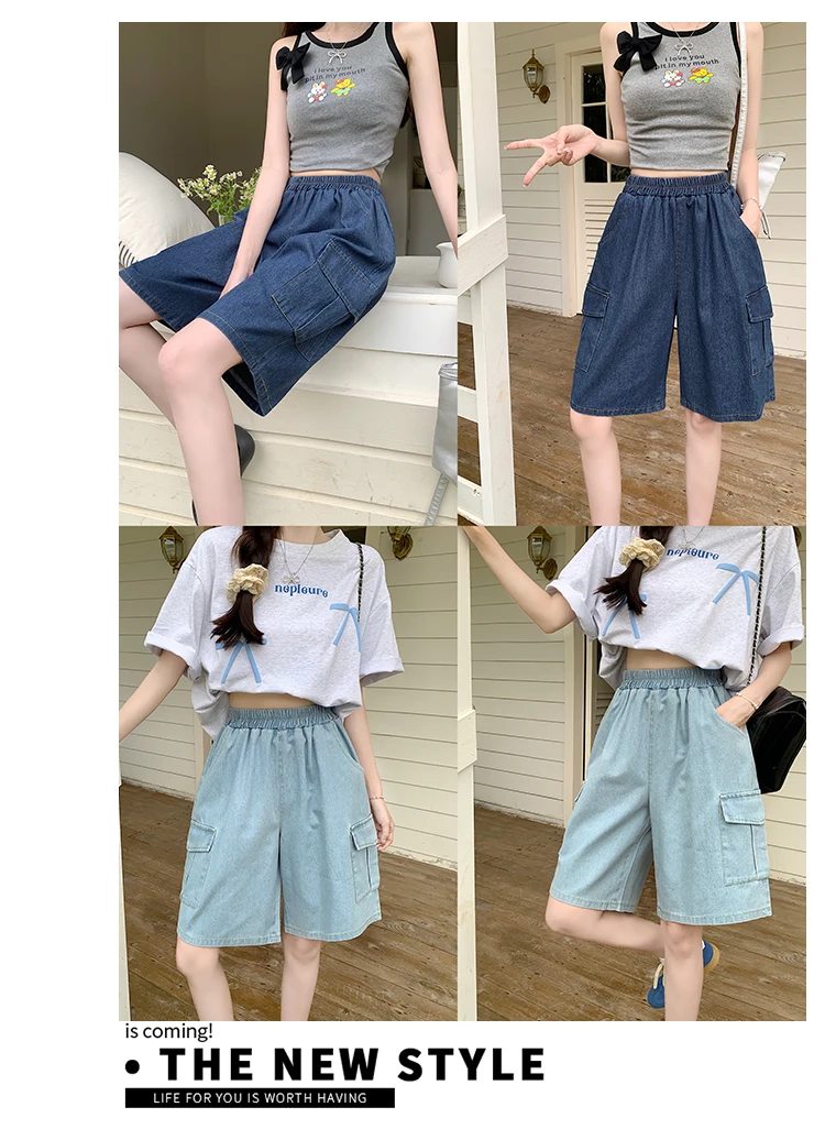 AOSSVIAO Trendy Loose Versatile Dad Shorts 2026 Summer New Women's Denim Shorts Straight Thin Japanese Style Knee-length Pants