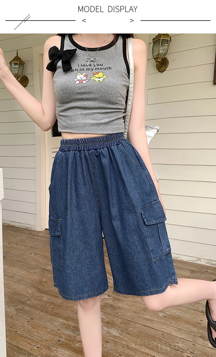 AOSSVIAO Trendy Loose Versatile Dad Shorts 2026 Summer New Women's Denim Shorts Straight Thin Japanese Style Knee-length Pants