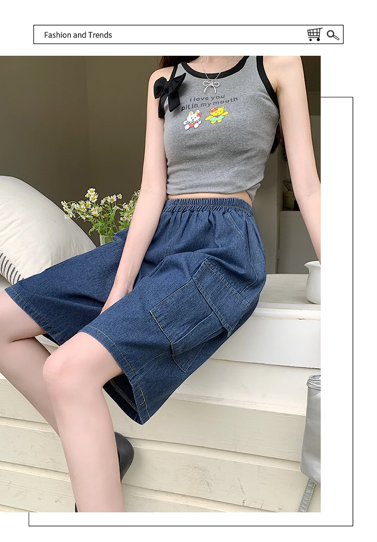 AOSSVIAO Trendy Loose Versatile Dad Shorts 2026 Summer New Women's Denim Shorts Straight Thin Japanese Style Knee-length Pants