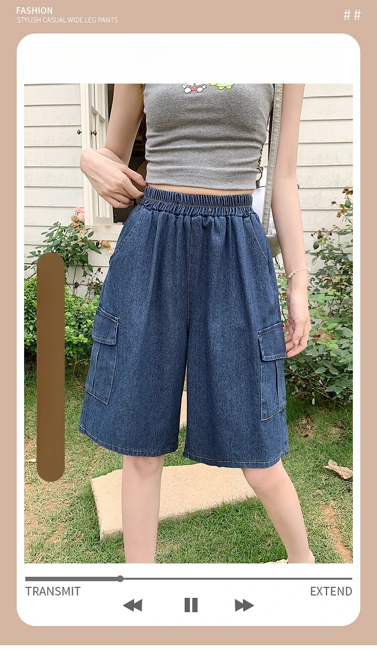 AOSSVIAO Trendy Loose Versatile Dad Shorts 2026 Summer New Women's Denim Shorts Straight Thin Japanese Style Knee-length Pants
