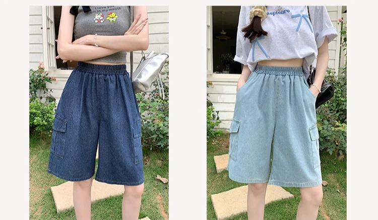 AOSSVIAO Trendy Loose Versatile Dad Shorts 2026 Summer New Women's Denim Shorts Straight Thin Japanese Style Knee-length Pants