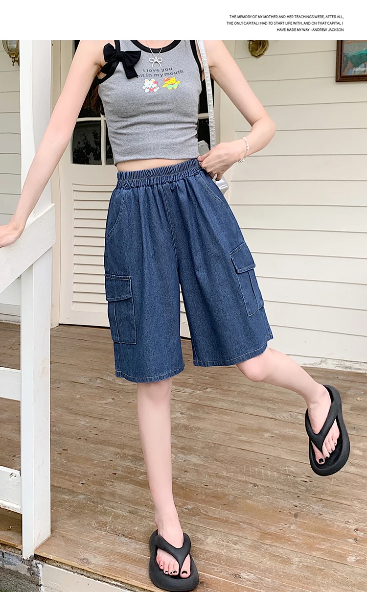 AOSSVIAO Trendy Loose Versatile Dad Shorts 2026 Summer New Women's Denim Shorts Straight Thin Japanese Style Knee-length Pants