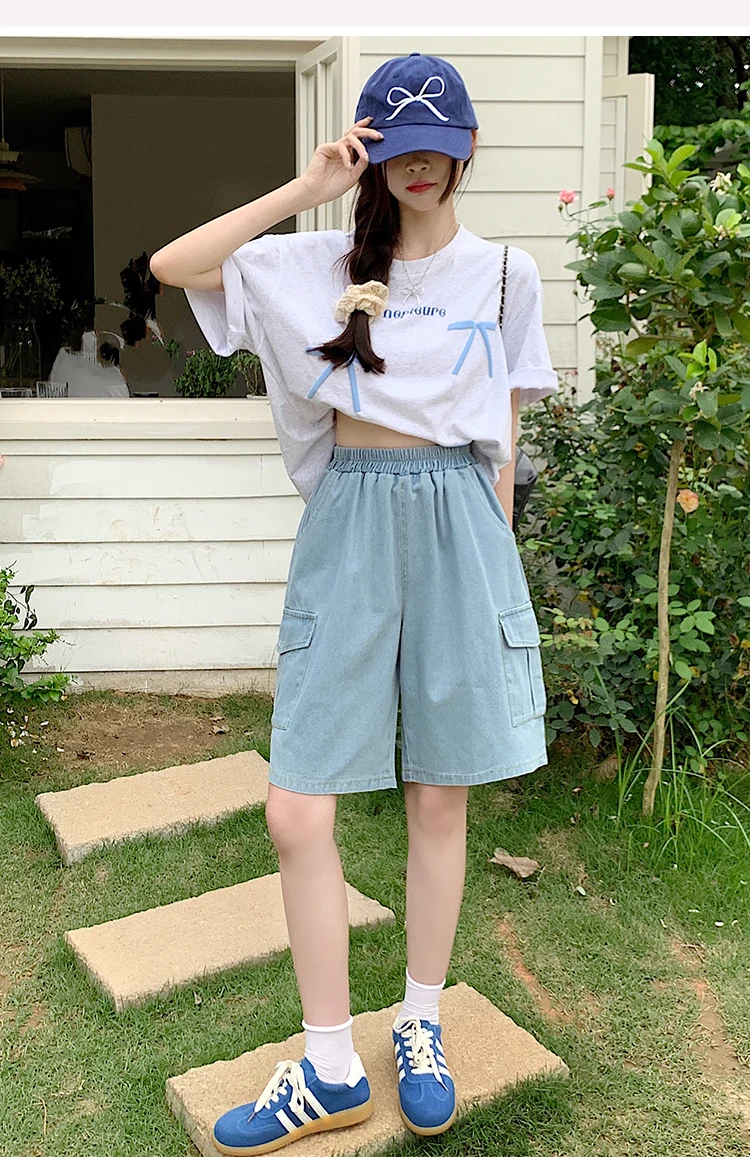 AOSSVIAO Trendy Loose Versatile Dad Shorts 2026 Summer New Women's Denim Shorts Straight Thin Japanese Style Knee-length Pants