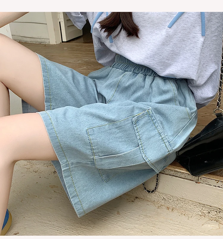 AOSSVIAO Trendy Loose Versatile Dad Shorts 2026 Summer New Women's Denim Shorts Straight Thin Japanese Style Knee-length Pants