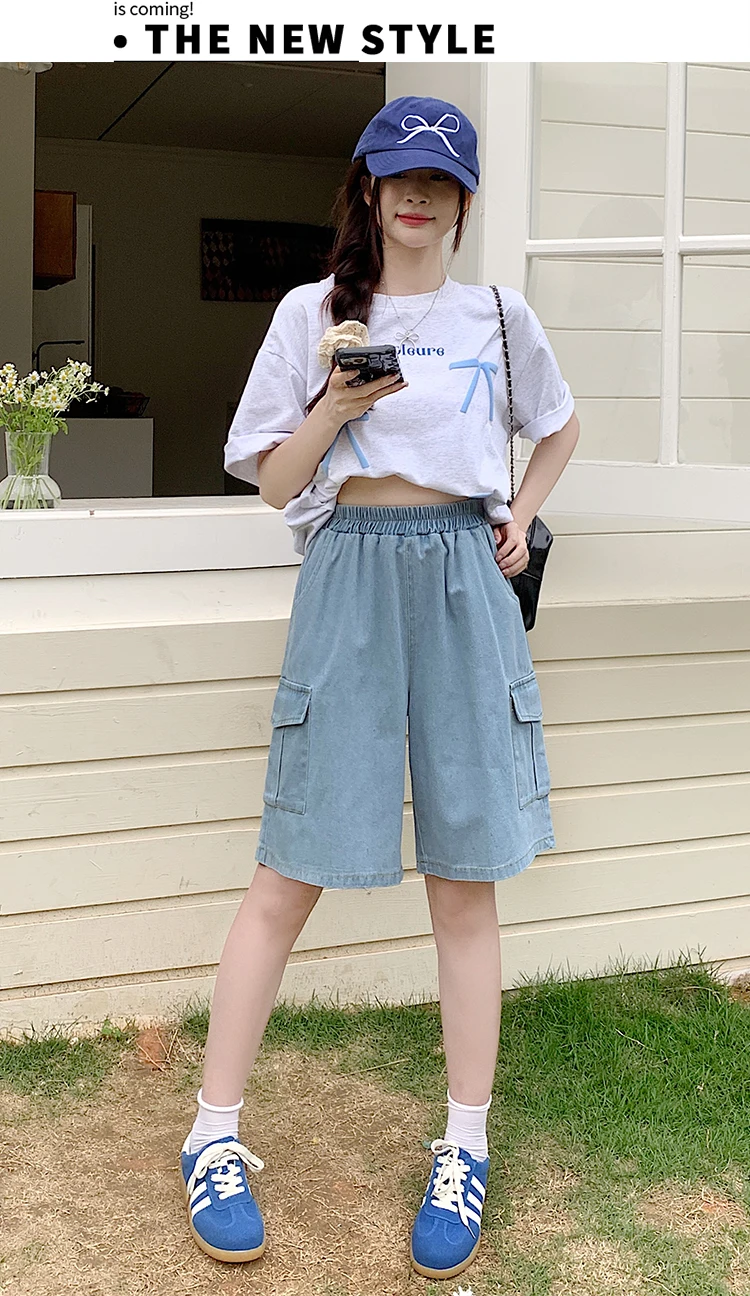AOSSVIAO Trendy Loose Versatile Dad Shorts 2026 Summer New Women's Denim Shorts Straight Thin Japanese Style Knee-length Pants