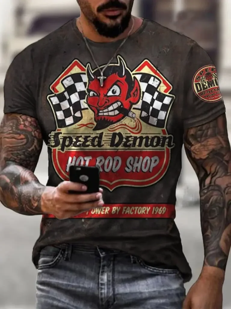 New Arrives Men's Tshirt Lemans Car Vintage Pattern T shirts Summer Oversized Casual Tees Mens Short Sleeve Tops Men Clothing