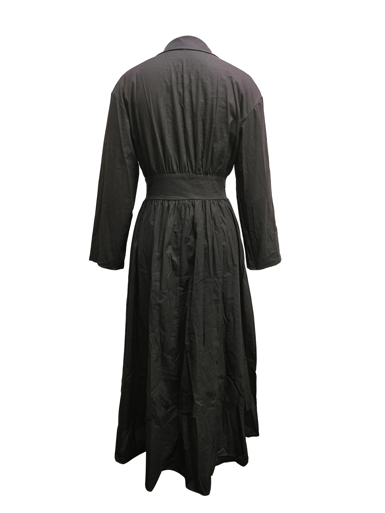 Women's Long Sleeve Button Down Shirt Dress with Collar and Pleated A-Line Midi Skirt