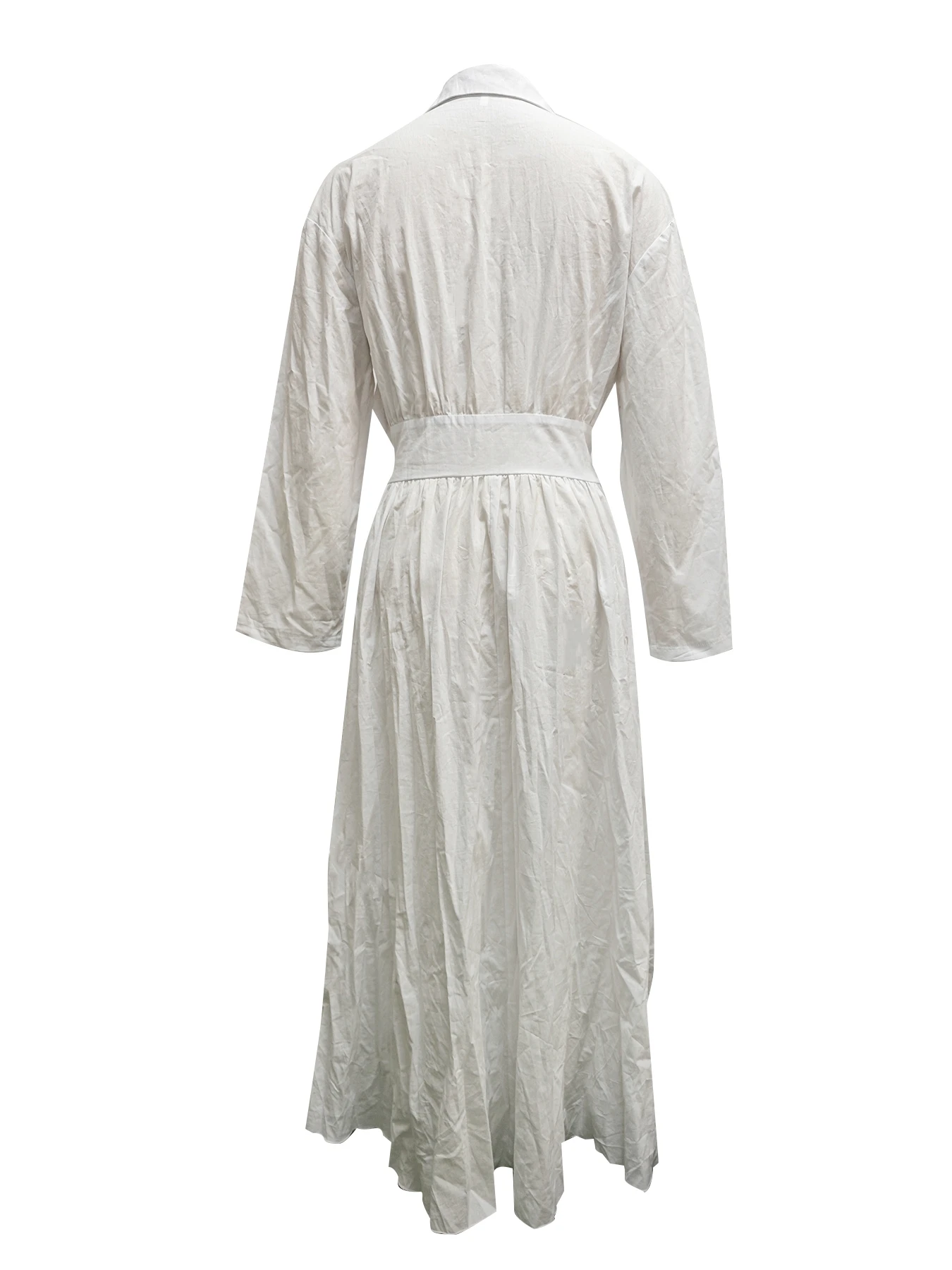 Women's Long Sleeve Button Down Shirt Dress with Collar and Pleated A-Line Midi Skirt