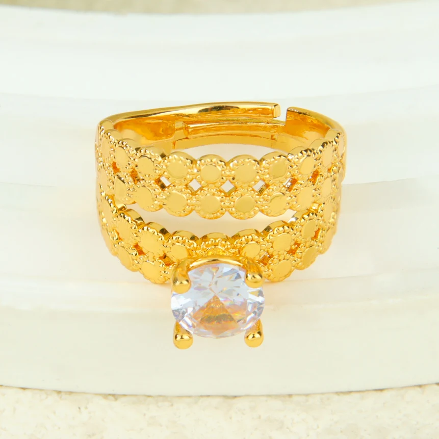 Dubai Fashion Cubic Zirconia Stackable Rings 21k Gold Plated Arabic Exquisite Engagement Couples Ring Italian Gold Jewelry