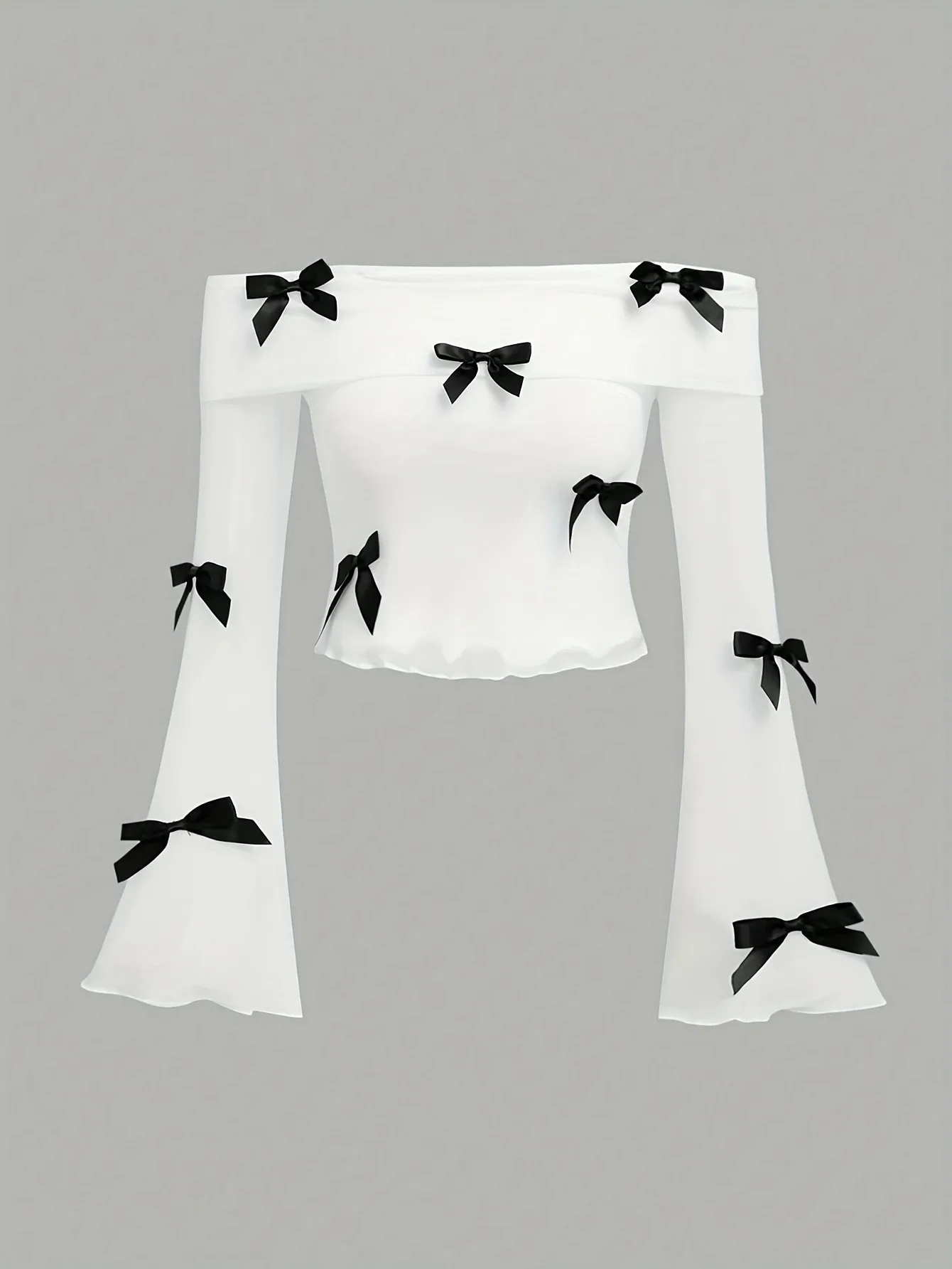 Kids Girls 2-Piece Off Shoulder Bow Print Flare Sleeve Top & High Waist Flare Pants Set Summer Casual Family Matching Daily Outf