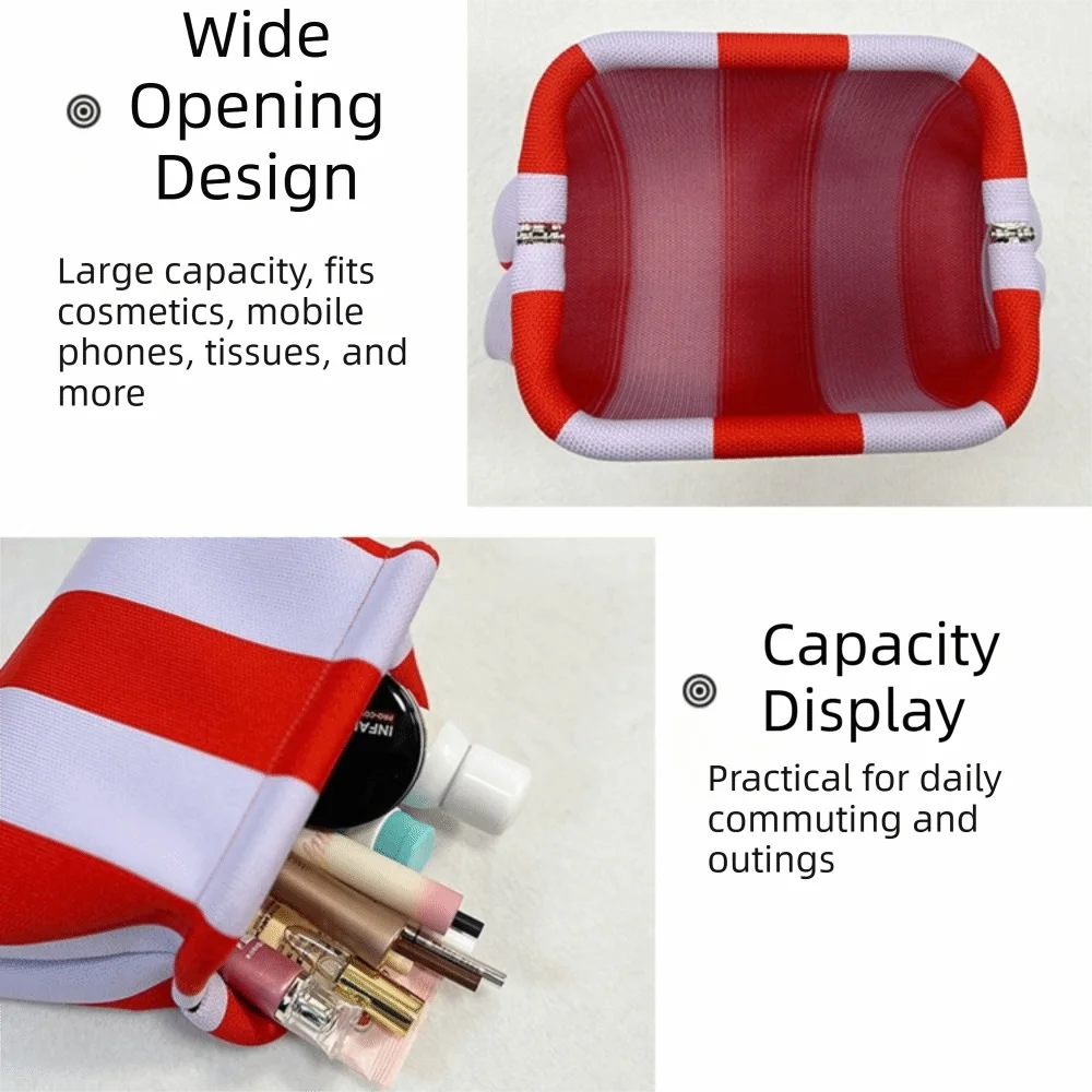 Portable Spring Closure Open Top Colorful Striped Cosmetic Bag Large Capacity Multi-purpose Makeup Pouch Toiletry Bag Gifts