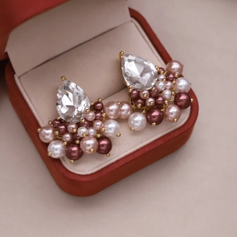 Korean New Design Fashion Jewelry 14K Gold plated White Hand Woven Pearl Drop Earrings Elegant Women's Daily Work Accessories