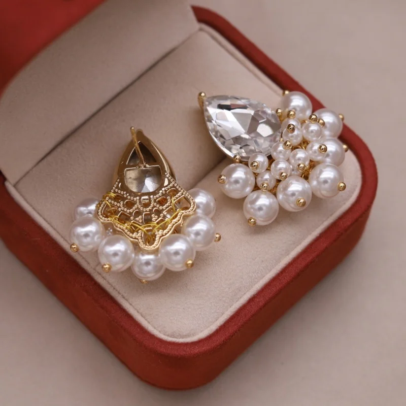 Korean New Design Fashion Jewelry 14K Gold plated White Hand Woven Pearl Drop Earrings Elegant Women's Daily Work Accessories