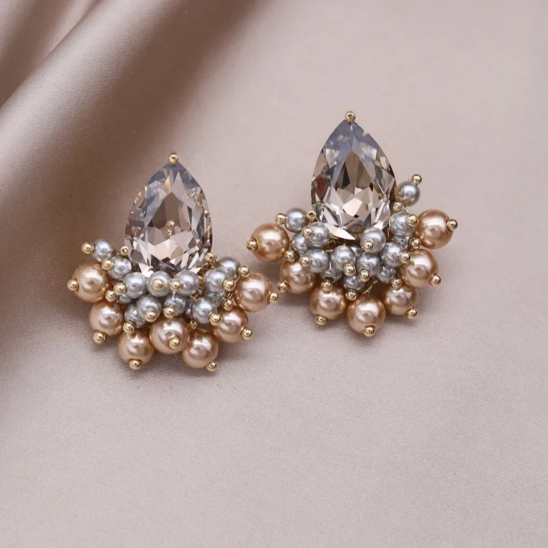 Korean New Design Fashion Jewelry 14K Gold plated White Hand Woven Pearl Drop Earrings Elegant Women's Daily Work Accessories