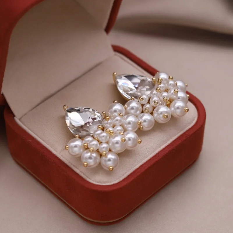 Korean New Design Fashion Jewelry 14K Gold plated White Hand Woven Pearl Drop Earrings Elegant Women's Daily Work Accessories