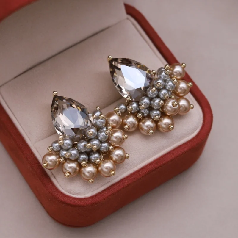 Korean New Design Fashion Jewelry 14K Gold plated White Hand Woven Pearl Drop Earrings Elegant Women's Daily Work Accessories