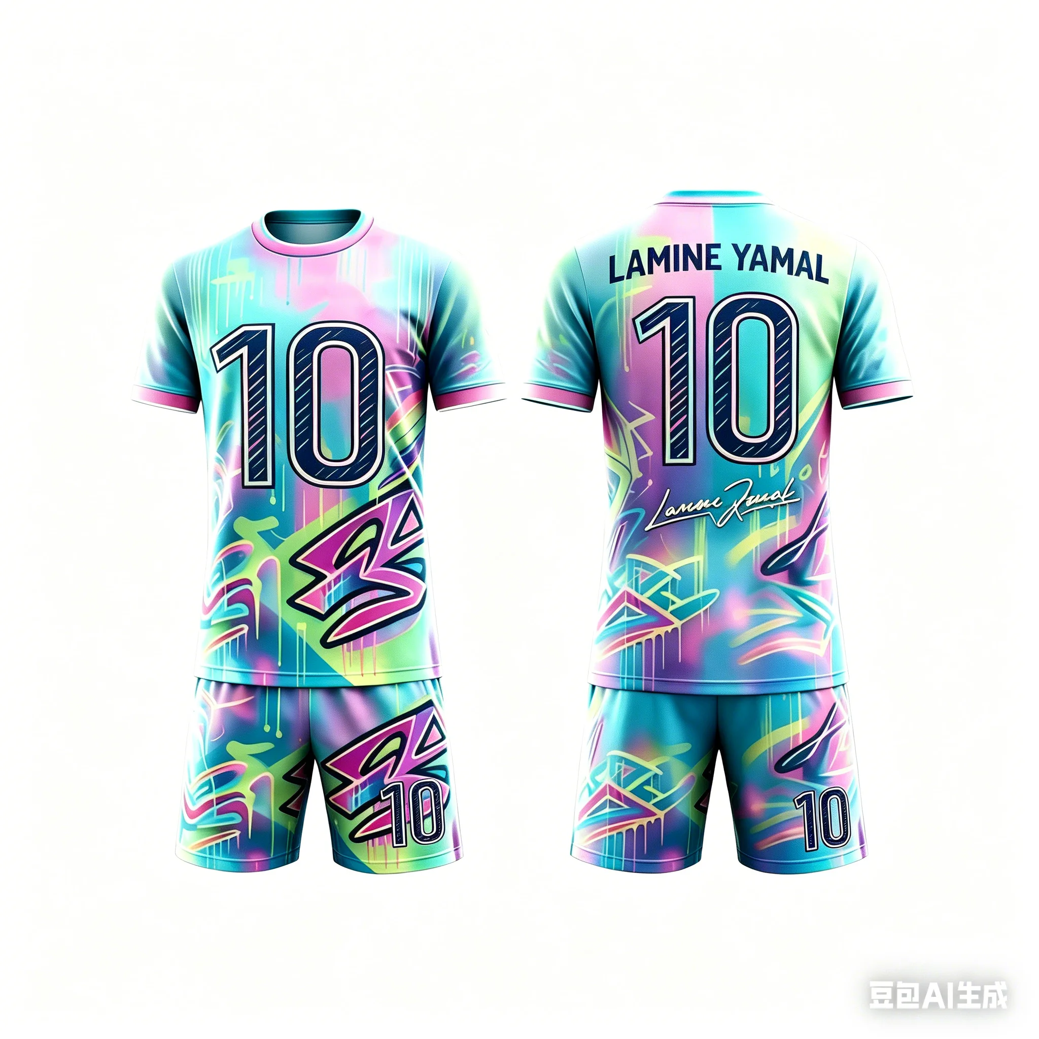 Summer New Style # Yamal No.10 # Men's and Women's Football T-shirt Shorts Set Loose Quick Drying Training Clothes Kids