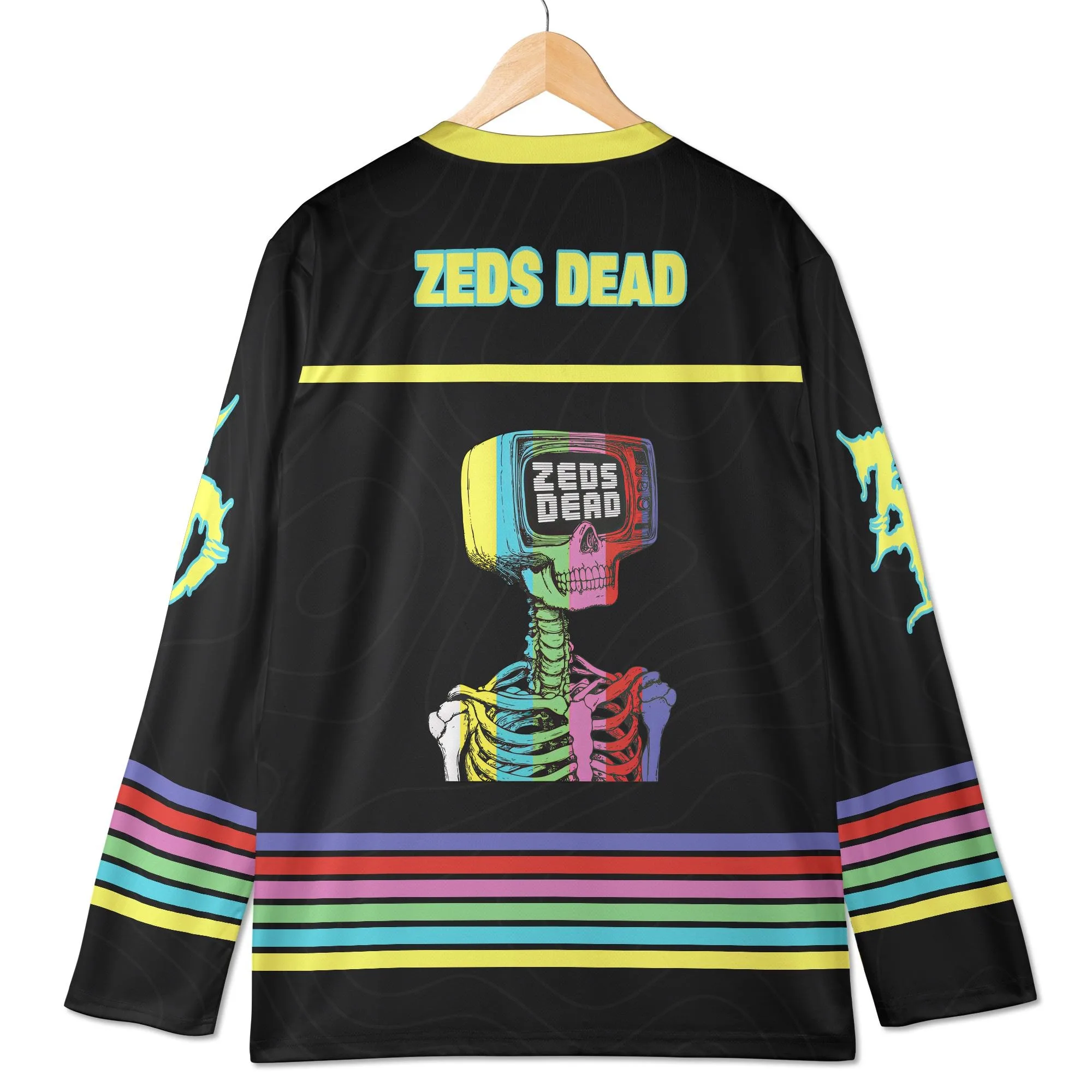 Spring Summer Men's Long-Sleeved Top Zeds Dead Rave Jersey Skeleton Hands Hockey Shirt Dubstep Festival Outfit Quick-drying Top