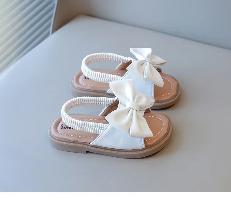 2026 Brand New Style Girls Princess Sandals Fashion Kids Beach Shoes Boho Design with Big Bow-knot Elastic Band Slip-on Sweet