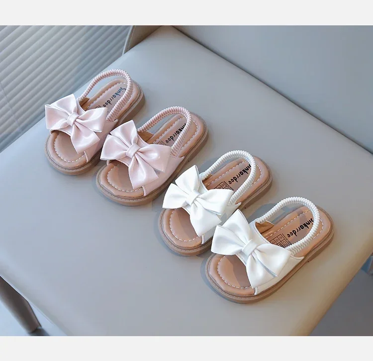 2026 Brand New Style Girls Princess Sandals Fashion Kids Beach Shoes Boho Design with Big Bow-knot Elastic Band Slip-on Sweet