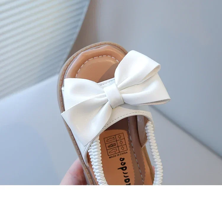 2026 Brand New Style Girls Princess Sandals Fashion Kids Beach Shoes Boho Design with Big Bow-knot Elastic Band Slip-on Sweet