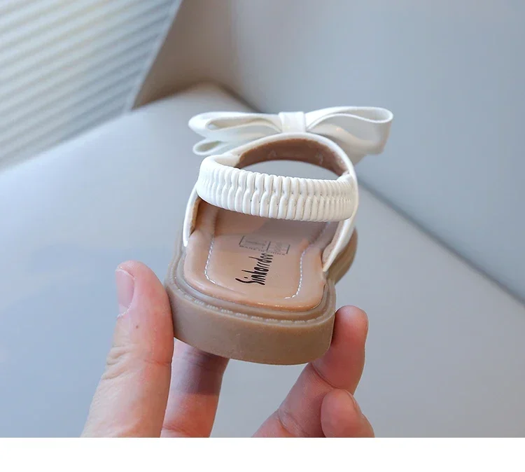 2026 Brand New Style Girls Princess Sandals Fashion Kids Beach Shoes Boho Design with Big Bow-knot Elastic Band Slip-on Sweet
