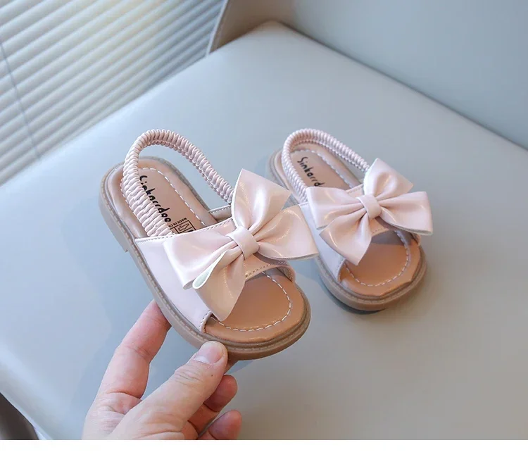 2026 Brand New Style Girls Princess Sandals Fashion Kids Beach Shoes Boho Design with Big Bow-knot Elastic Band Slip-on Sweet