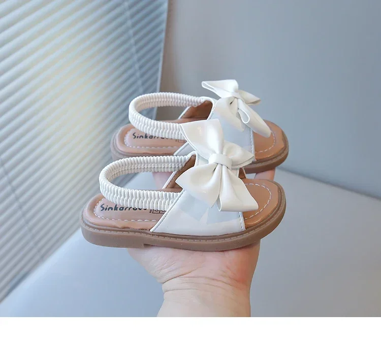 2026 Brand New Style Girls Princess Sandals Fashion Kids Beach Shoes Boho Design with Big Bow-knot Elastic Band Slip-on Sweet