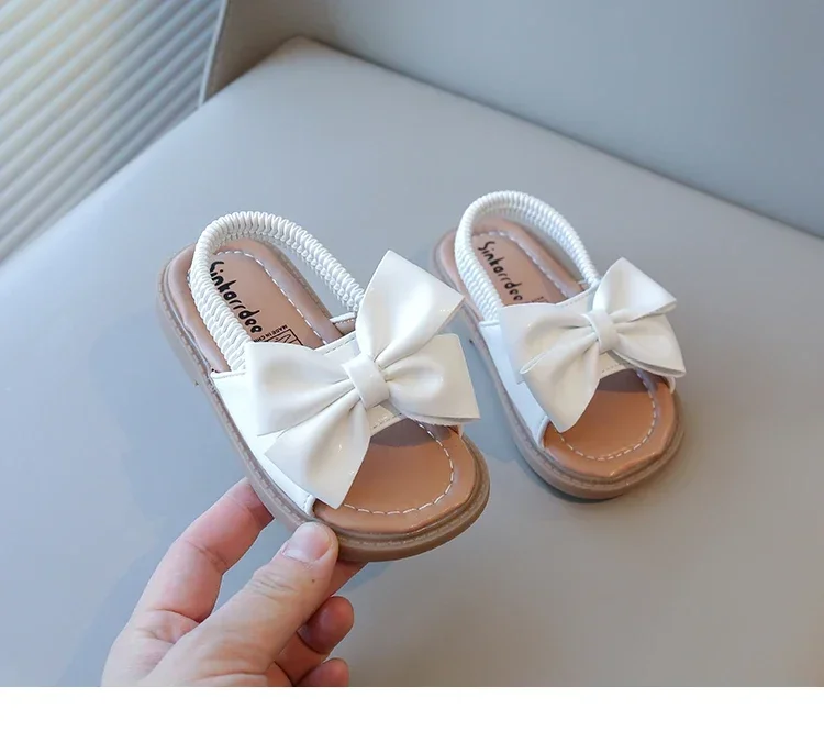 2026 Brand New Style Girls Princess Sandals Fashion Kids Beach Shoes Boho Design with Big Bow-knot Elastic Band Slip-on Sweet