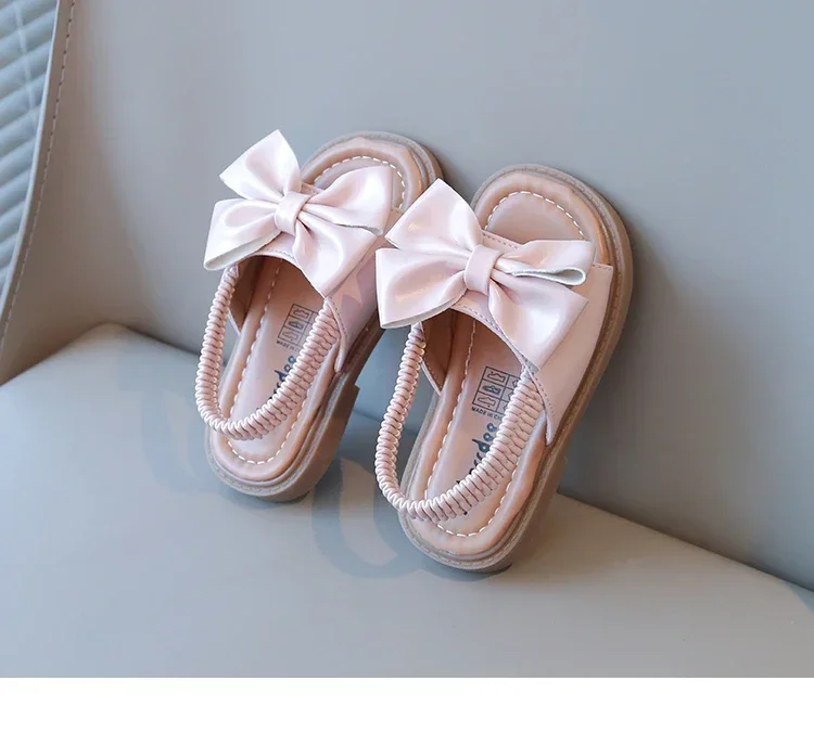 2026 Brand New Style Girls Princess Sandals Fashion Kids Beach Shoes Boho Design with Big Bow-knot Elastic Band Slip-on Sweet
