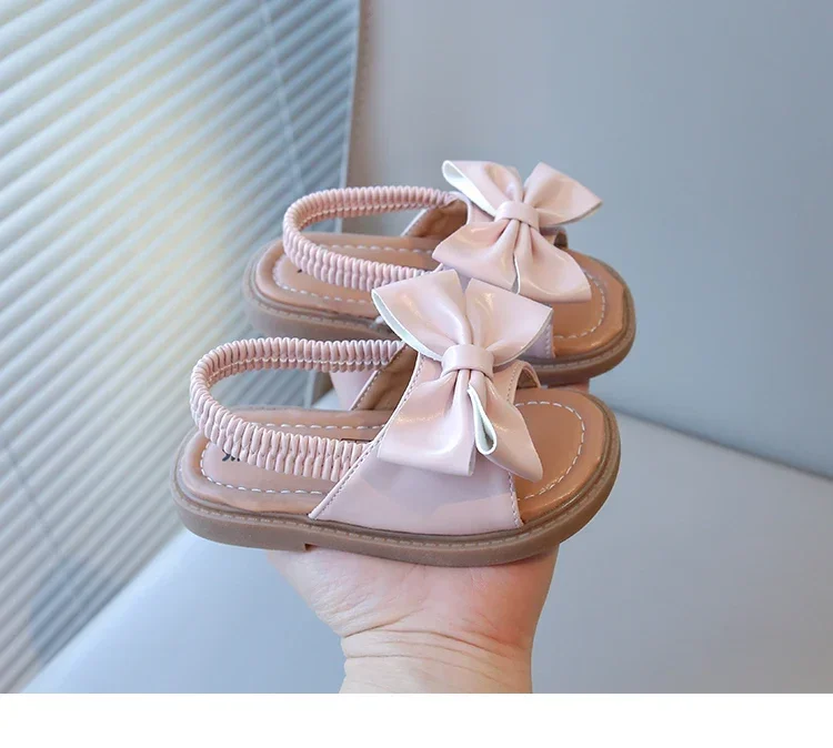 2026 Brand New Style Girls Princess Sandals Fashion Kids Beach Shoes Boho Design with Big Bow-knot Elastic Band Slip-on Sweet