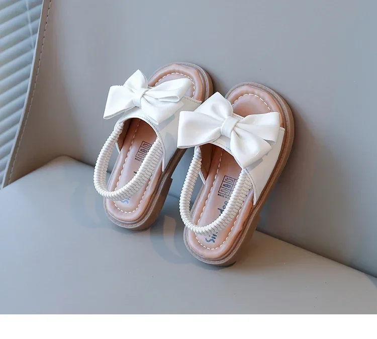 2026 Brand New Style Girls Princess Sandals Fashion Kids Beach Shoes Boho Design with Big Bow-knot Elastic Band Slip-on Sweet