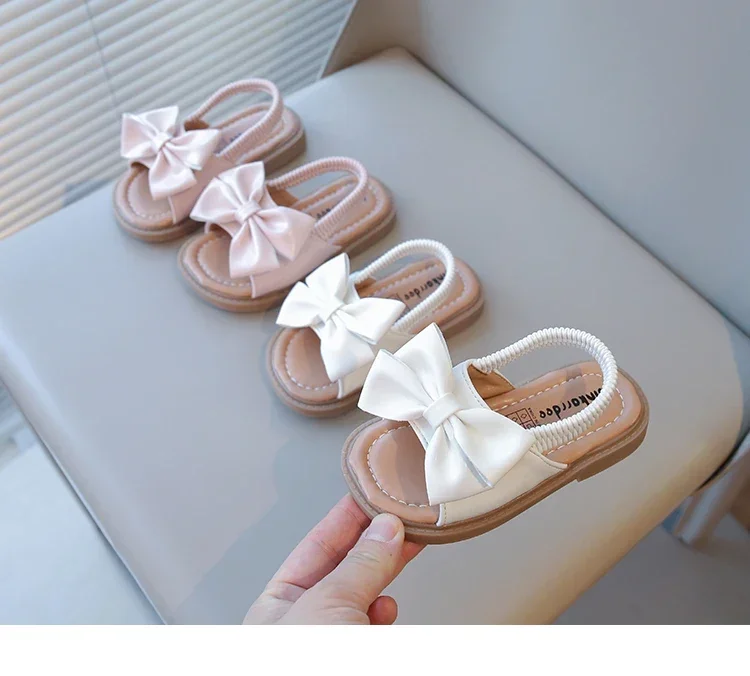 2026 Brand New Style Girls Princess Sandals Fashion Kids Beach Shoes Boho Design with Big Bow-knot Elastic Band Slip-on Sweet