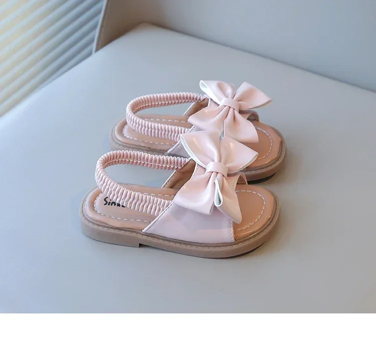 2026 Brand New Style Girls Princess Sandals Fashion Kids Beach Shoes Boho Design with Big Bow-knot Elastic Band Slip-on Sweet