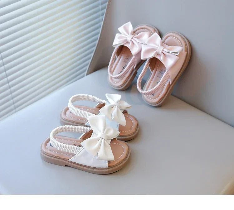 2026 Brand New Style Girls Princess Sandals Fashion Kids Beach Shoes Boho Design with Big Bow-knot Elastic Band Slip-on Sweet