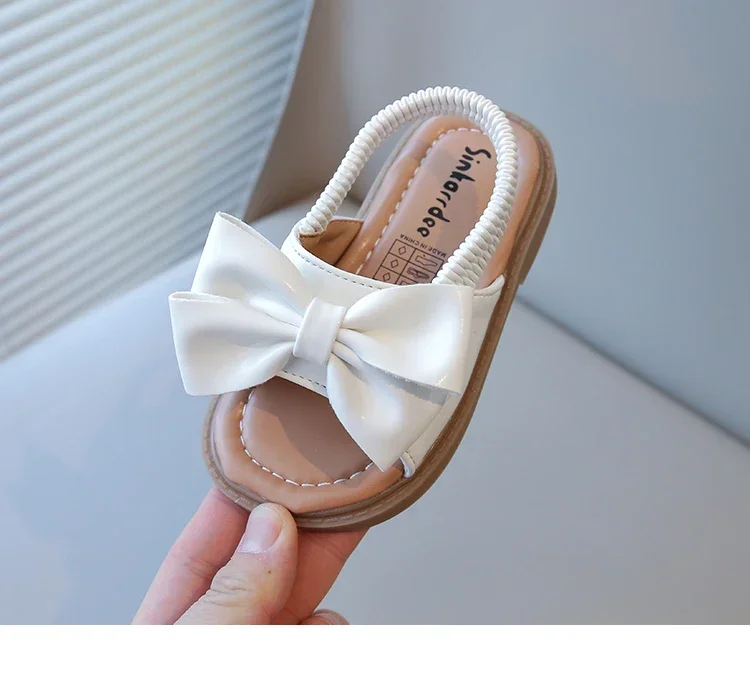 2026 Brand New Style Girls Princess Sandals Fashion Kids Beach Shoes Boho Design with Big Bow-knot Elastic Band Slip-on Sweet