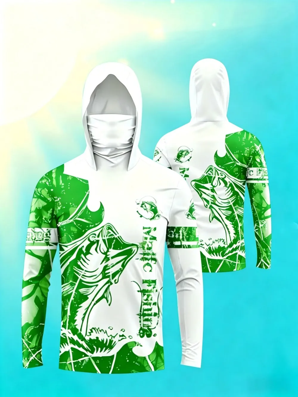 American Men's Summer Serrated Fish Letter Print Comfortable Breathable Fishing Suit Long Sleeved T-Shirt Outdoor Casual Top