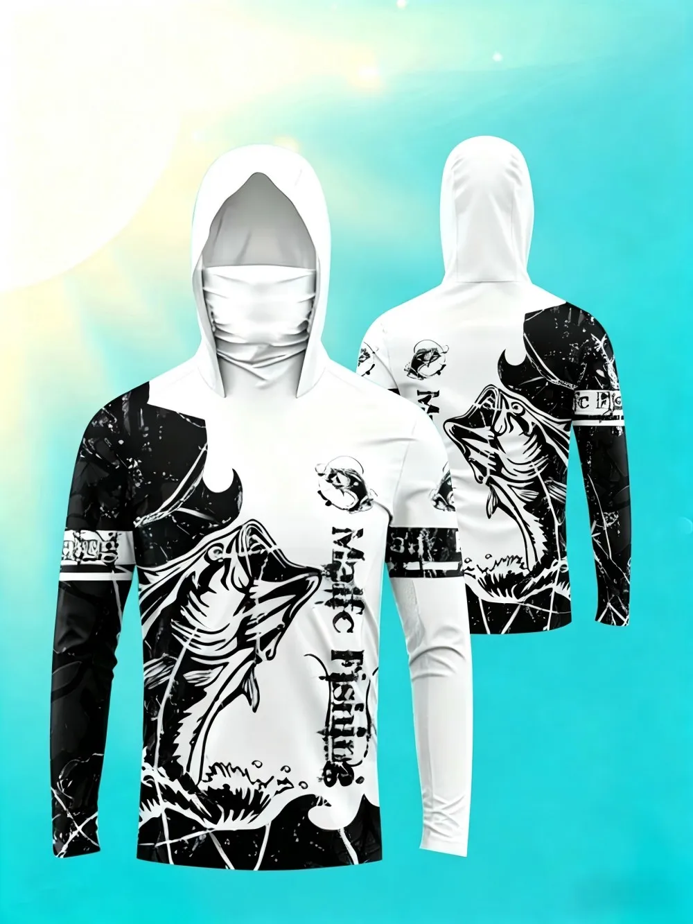 American Men's Summer Serrated Fish Letter Print Comfortable Breathable Fishing Suit Long Sleeved T-Shirt Outdoor Casual Top