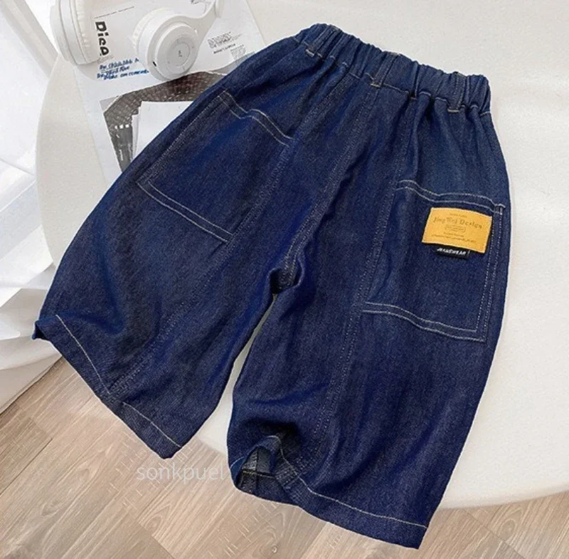 Boys Summer Fashion Denim Shorts Kids Casual Loose Thin Knee-Length Trousers 3-12 Years Teenager Outdoor Five-point Pants