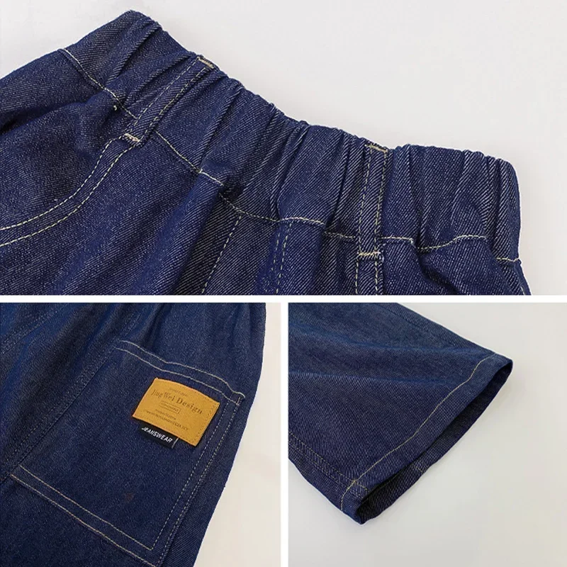 Boys Summer Fashion Denim Shorts Kids Casual Loose Thin Knee-Length Trousers 3-12 Years Teenager Outdoor Five-point Pants