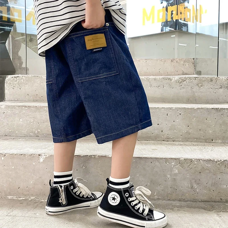 Boys Summer Fashion Denim Shorts Kids Casual Loose Thin Knee-Length Trousers 3-12 Years Teenager Outdoor Five-point Pants