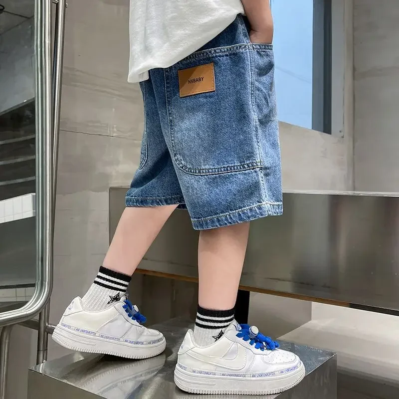 Boys Summer Fashion Denim Shorts Kids Casual Loose Thin Knee-Length Trousers 3-12 Years Teenager Outdoor Five-point Pants