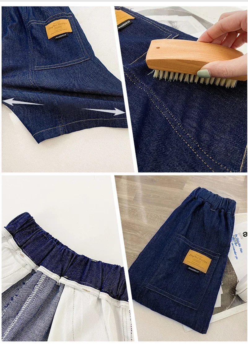 Boys Summer Fashion Denim Shorts Kids Casual Loose Thin Knee-Length Trousers 3-12 Years Teenager Outdoor Five-point Pants