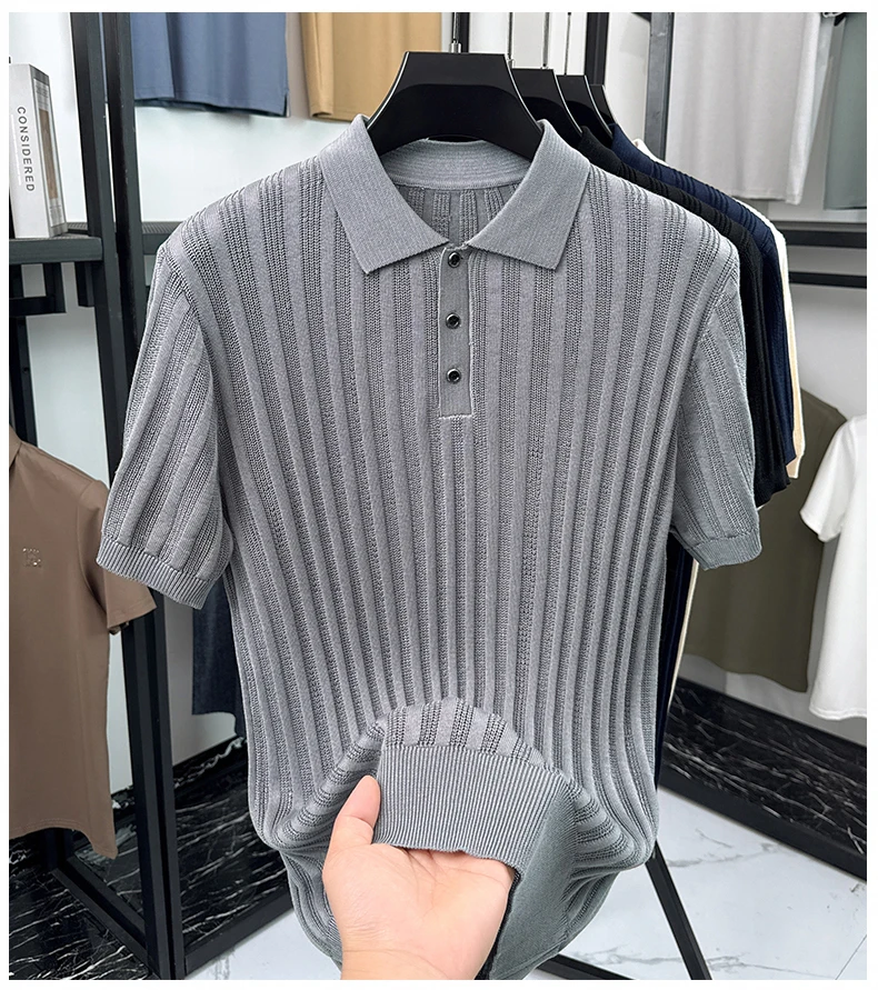 High quality knitted men's short sleeve polo shirt fashion solid color jacquard soft comfort summer breathable luxury T-shirt