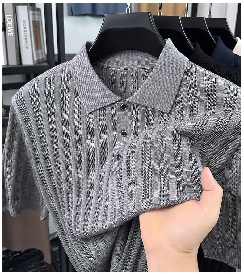 High quality knitted men's short sleeve polo shirt fashion solid color jacquard soft comfort summer breathable luxury T-shirt