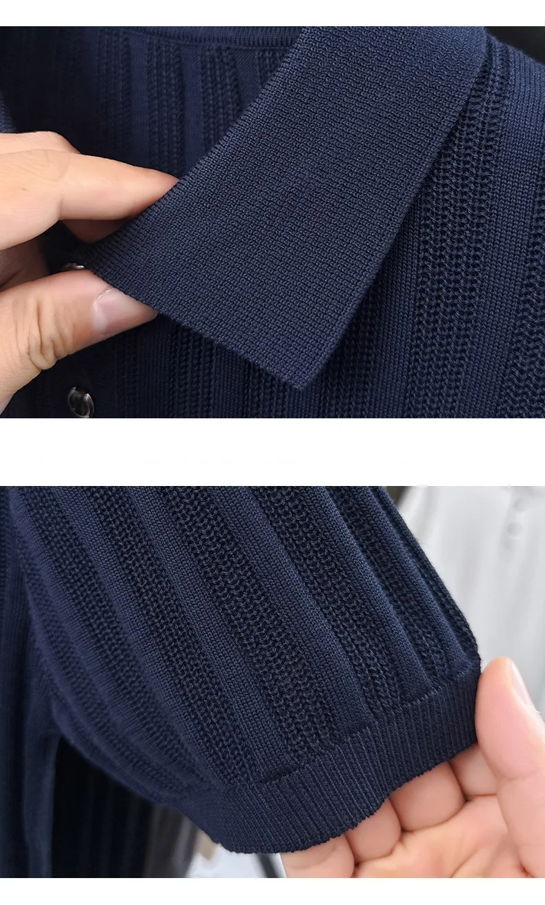 High quality knitted men's short sleeve polo shirt fashion solid color jacquard soft comfort summer breathable luxury T-shirt