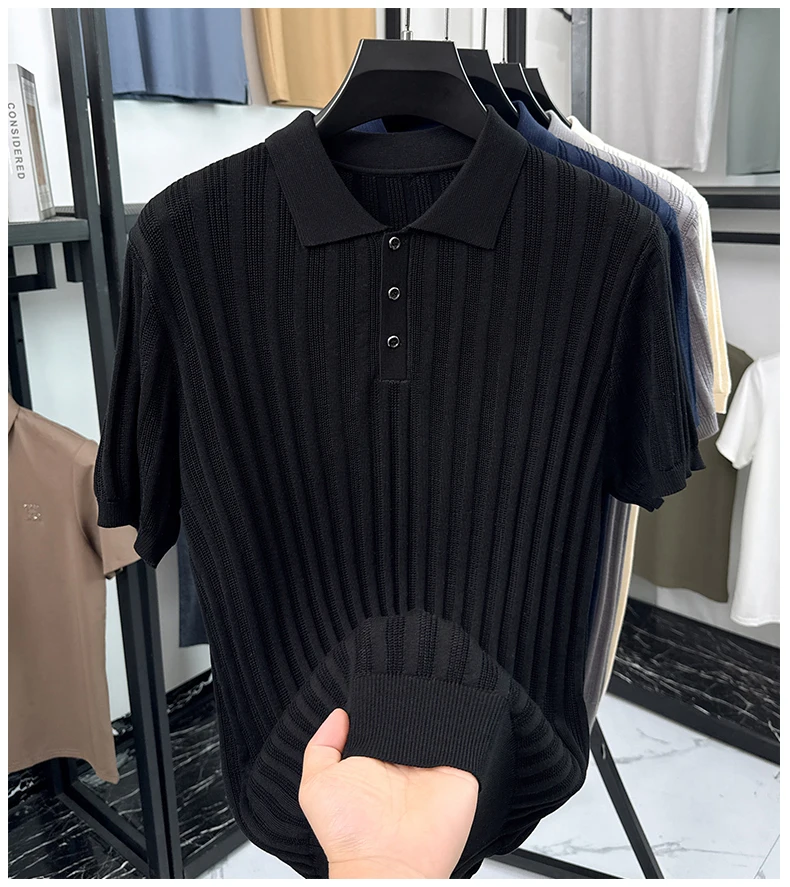 High quality knitted men's short sleeve polo shirt fashion solid color jacquard soft comfort summer breathable luxury T-shirt