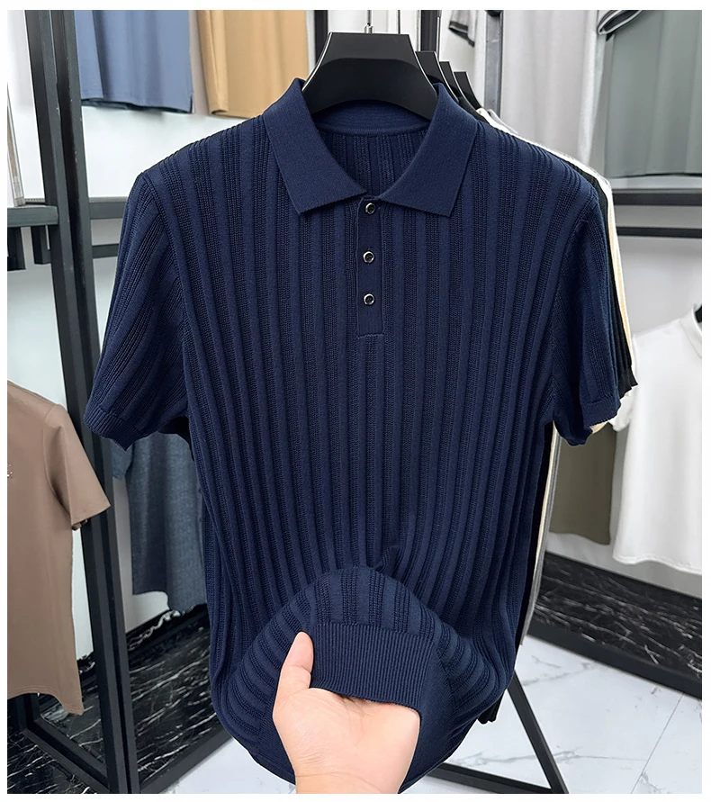 High quality knitted men's short sleeve polo shirt fashion solid color jacquard soft comfort summer breathable luxury T-shirt