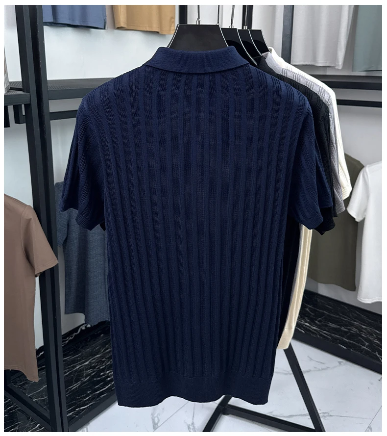 High quality knitted men's short sleeve polo shirt fashion solid color jacquard soft comfort summer breathable luxury T-shirt